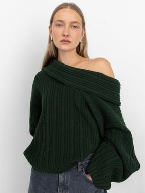 OAK + FORT Deep Green Cowl Neck Sweater